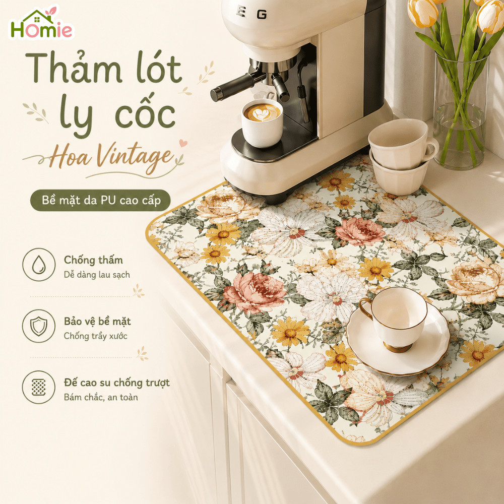 Thảm Thấm Hút Nước Nhanh Khô Chất Liệu Da Cao Su Chống Trượt HOMIE Thảm Lót Ly Thấm Nước Decor Phòng