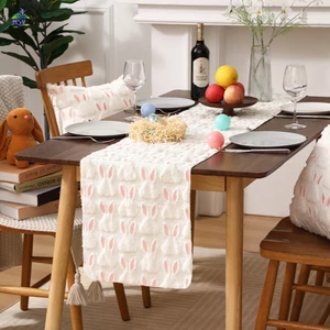Easter Bunny Table Runner Phong Cách Bắc Âu Sang Trọng Trang Trí Ngày Lễ Khăn Trải Bàn Mềm Mờ Cho Tiệc Tại Nhà Ăn Lễ Hội