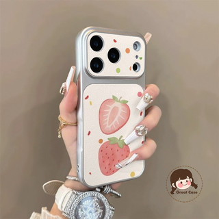Ốp Điện Thoại Dâu Tây Sang Trọng Cho OPPO A98 A96 A80 A60 A79 A78 A77 A76 A58 A57 A56S A54S A95 A94 A92 A9 A74 A73 A72 5G 4G Ốp Lưng Da PU Dễ Thương Chống Rơi Vỏ Mềm