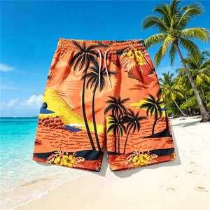 2026 Mới Phong Cách Hawaii Cây Cọ Họa Tiết In Hình Unisex Quần Short Đi Biển Thoáng Khí Thường Ngày