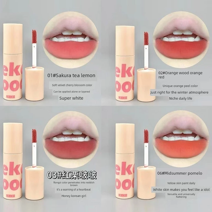 son bóng lì lâu trôi son bóng KeKeMood Mousse Velvet Lip Mud Matte Velvet Whiteing Lip Gloss Sinh viên Giá rẻ Không dễ phai Son bóng