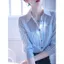 Phổ Biến Áo Sọc Xanh Nữ Áo Dài Tay Nữ OL Work Top Áo Sơ Mi Đồng Phục