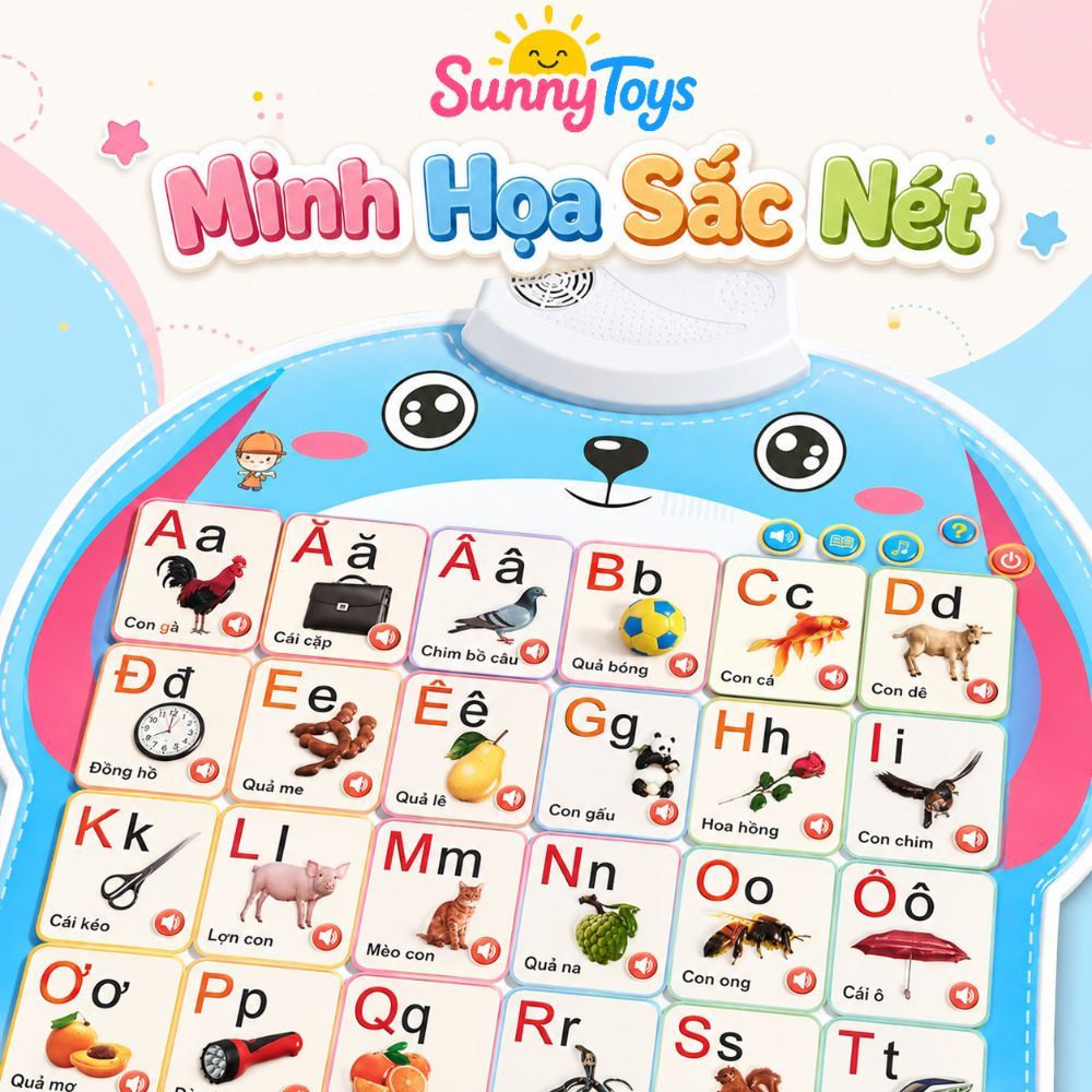 Bảng Học Chữ Điện Tử SunnyToys - Đồ Chơi Treo Tường Bé Làm Quen Chữ Cái, Số Đếm Và Âm Thanh