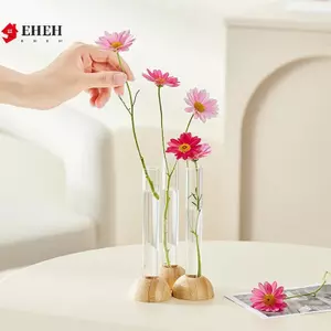 Bình tròn thủy tinh pha lê tròn phong cách Bắc Âu sáng tạo bằng gỗ nghệ thuật thủy canh Đồ trang trí hoa sen xanh Bình thủy tinh Trang trí để bàn VN