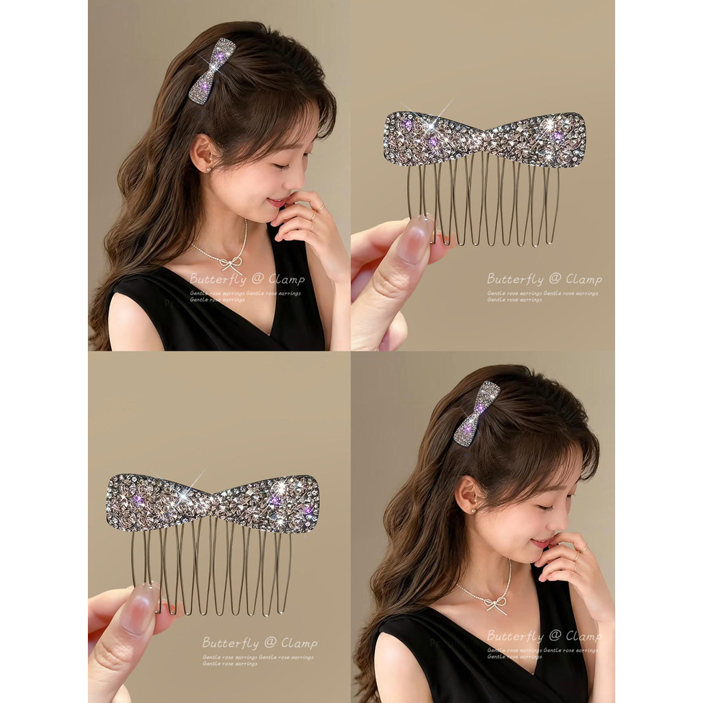 2026 Phong Cách Mới Hoa Nơ Mặt Lên Xuống Lược Nữ Phụ Kiện Zircon