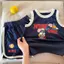 Bộ áo Vest hoạt hình cho trẻ em (90-140) Áo in chữ mùa hè + Quần short Bộ hai mảnh mỏng