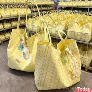 Túi vải hai mặt kẻ sọc thông thường Hàn Quốc dành cho nữ Túi Tote một vai dung tích lớn phong cách Preppy đi lại