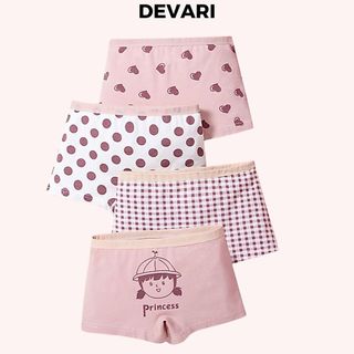COMBO 4 Quần lót đùi bé gái cao cấp chất cotton co giãn tốt họa tiết xinh xắn đáng yêu L8001 DEVARI