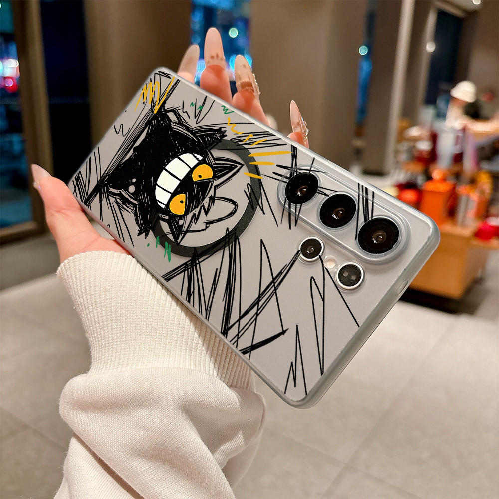 Ốp điện thoại nam châm mỏng "Graffiti Pikachu Gengar" cho Samsung S26 Ultra S25 Ultar S24U S23U A17 A16 / Mềm / Micro Frosted / Chống trầy xước / Chống vân tay / Vỏ Samsung