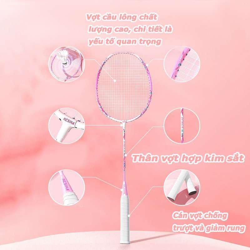 Bộ Vợt Cầu Lông Khung Nhôm Siêu Nhẹ Kèm 3 Quả Cầu Cho Người Mới Chơi Người Lớn Màu Đẹp