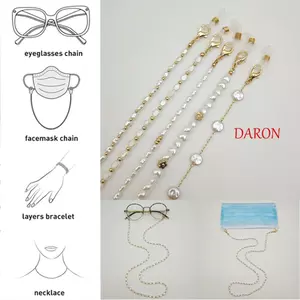 DARON Mặt nạ Vòng cổ Kính râm Dây đeo cổ Dây kim loại dành cho nữ Kính mắt Trang sức Dây chuyền ngọc trai