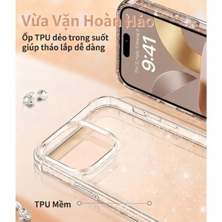 Ốp lưng OIie cho iPhone 17 16 15 14 13 12 11 Promax Plus chống sốc bảo vệ camera ốp điện thoại dẻo trong cho nữ GLITTER