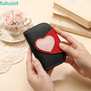 Hộp đựng chìa khóa hai tông màu FUHUIOT, Hộp đựng thẻ hình trái tim PU, Kích thước nhỏ dễ thương Nhiều khe cắm Ví móc khóa nhẹ cho bé gái