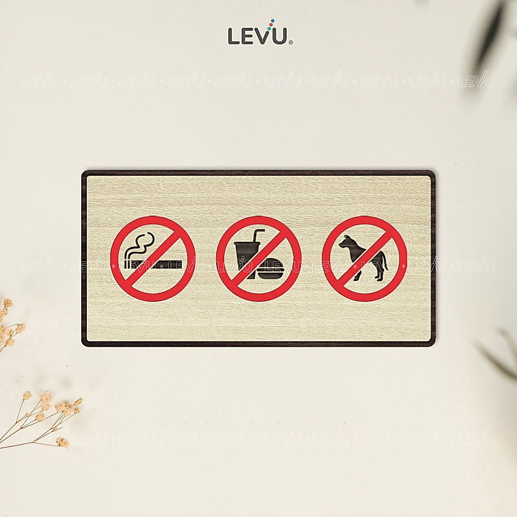 Bảng gỗ cảnh báo tổng hợp (no smoking, cấm đồ ăn, cấm thú cưng) BG88 trang trí quán