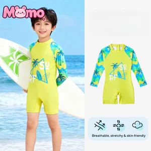 Đồ bơi một mảnh cho trẻ em dành cho bé trai, đồ bơi suối nước nóng dài tay với quần short dài đến đầu gối, bộ đồ lướt sóng