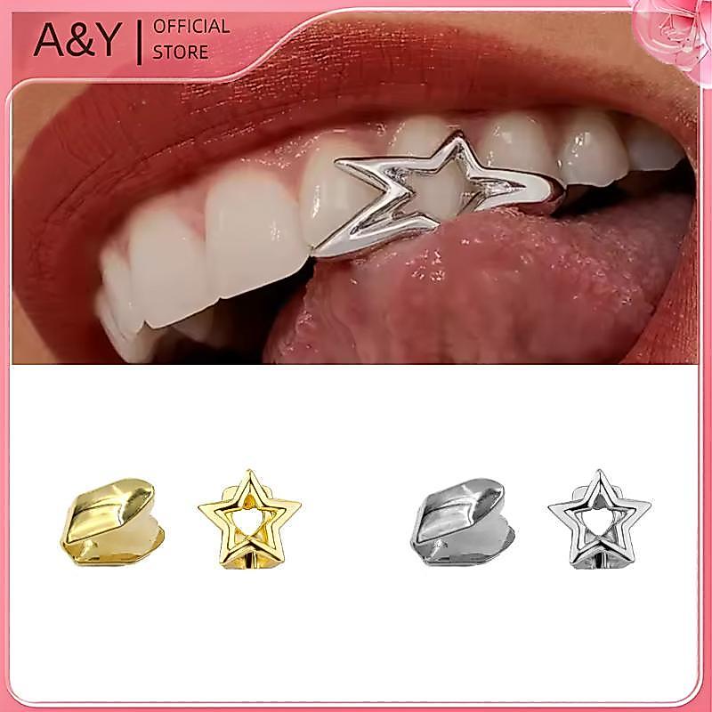 A & Y Grillz Răng Miệng Phong Cáchpunk Y2K Với Biểu Tượng Pentagram Cho Nữ
