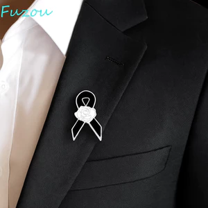 FUJIOU Đen Ruy Băng Pin, Nhận Thức Trắng Tang Lễ Ruy Băng Huy Hiệu Trâm Cài, Đơn Giản Vintage Men Đen Ruy Băng Huy Hiệu Ve Áo Pin Nơ Đen Trâm Cài Đảng