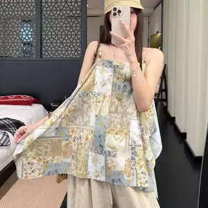Mùa hè Boho Boho In Cami Áo Vest Kỳ nghỉ Thư giãn Thái Lan Không tay Top Beach Loose Slimmer Look Top