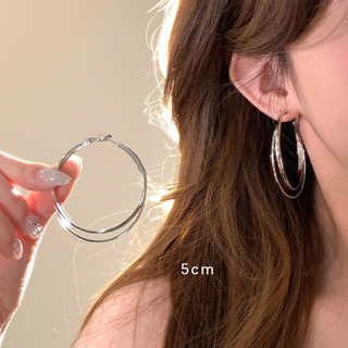 Bông Tai Đơn Giản Bạc Hai Lớp Vòng Bông Tai Nữ Nhẹ Sang Trọng Cao Cấp 3-5 Mm Bông Tai Tròn Bông Tai Đa Năng Trơn Vòng Bông Tai