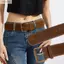 Dây thắt lưng khóa chốt OUSXA, Thắt lưng rộng da lộn hợp thời trang đa năng, Thắt lưng quần thiết kế sang trọng cổ điển Quà tặng