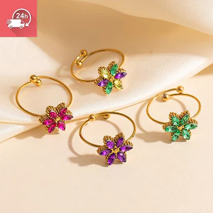 Nhẫn thép titan zircon đa năng sáu lá thời trang chống phai màu
