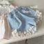 Bé gái (90-140) Quần short Denim nơ ngọc trai mùa hè phong cách Hàn Quốc Quần ren mỏng phong cách phương Tây