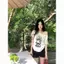 Áo thun ngắn tay đeo vai Hot Girl Slanted Nữ mùa hè Puppy Cat Print Thiết kế lười biếng Một vai nửa