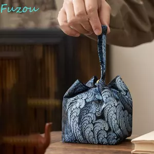 Túi vải dây rút FUZOU Teacup, Túi đựng đồ uống trà chống vỡ phong cách, Túi đựng đồ nhỏ in đa chức năng di động đơn giản Unisex