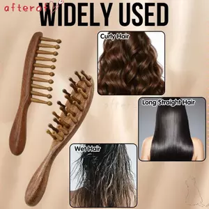 Lược định vị AFTEROF, Lược massage cơ thể thoải mái bằng gỗ, Răng rộng di động Đa chức năng Hỗ trợ đầu tuần hoàn máu Lược massage tạo kiểu tóc
