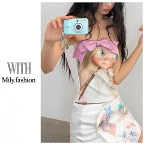 Milyfashion Hoạt Hình Búp Bê In Hình Ba Chiều Nơ Ống Top Ngắn Y2K Mùa Hè Phong Cách Mới 09D1