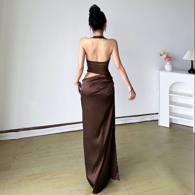 Đầm lưới dài phong cách kỳ nghỉ, thiết kế ôm eo thanh lịch