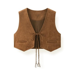 Áo khoác ngắn cổ chữ V phong cách vintage, chất liệu da lộn, lý tưởng để layer với cardigan