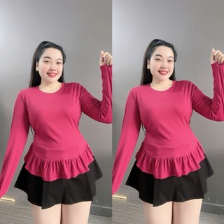Áo Thun Bigsize Nữ Dáng Ôm Body Tay Dài Vạt Bèo Xòe Thanh Lịch Cho Chubby 55-92kg A298