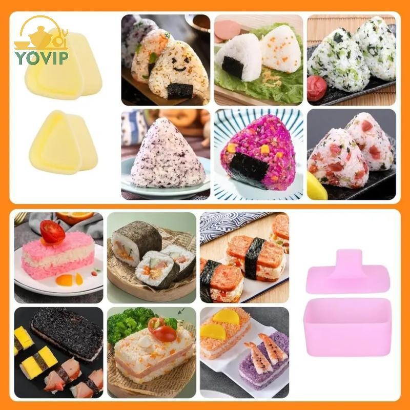 YOVIP Bộ 6 khuôn cơm tam giác Onigiri, 2 máy làm Musubi, 2 viền cơm, 2 khuôn sushi cổ điển