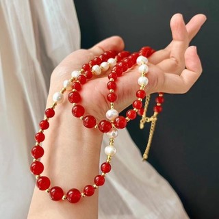 [ DAISYN ] N1033 vòng cổ ngọc đỏ 6li , 8li phối bi vàng sang trọng , dây chuyền ngọc trai nhân tạo , chuỗi hạt ngọc