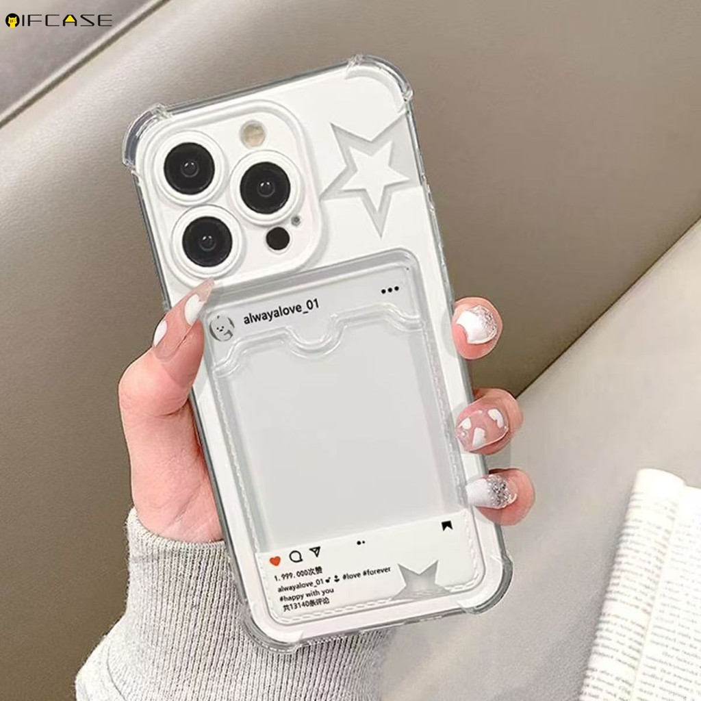 Dành Cho Redmi Note 14 13 12 11 Pro Plus 11S 10 Pro Max 10S 8T 8 Pro 5G 4G Ốp Điện Thoại Ngôi Sao Trắng Dễ Thương Hộp Đựng Thẻ Ví Gói Thẻ Kẹp Khe Cắm Vỏ Mềm