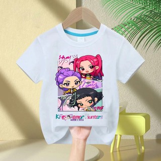 Phong Cách Kpop Demon Hunters Áo Thun Trẻ Em Cổ Tròn Hoạt Hình Đồ Họa Top Trang Phục Tay Ngắn