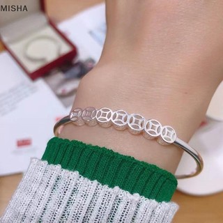 Misa Bạc Màu Hạt Đồng Tiền Lắc Tay Cho Nữ Cô Gái Quà Tặng May Mắn Giàu Thời Trang Vòng Tay Dự Tiệc Cưới Phụ Kiện Trang Sức