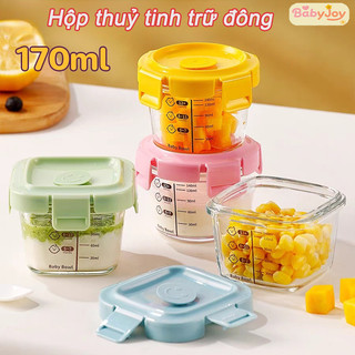 【BabyJoy】Hộp thuỷ tinh trữ đông,Hộp Trữ Đồ Ăn Dặm, Hộp Trữ Đông Thực Phẩm,có chia vạch, có van thoát khí