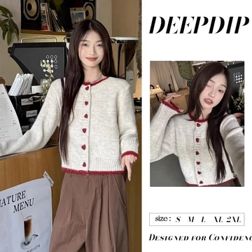 DEEPDIP Áo cardigan len Áo len nữ Áo cardigan nữ Áo len ngắn nữ phong cách mới, thời trang mùa đông