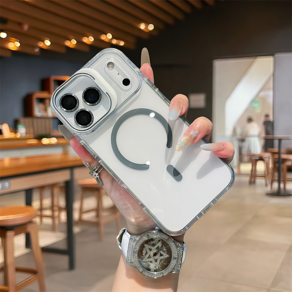 Giá đỡ ống kính máy ảnh Vỏ điện thoại từ tính trong suốt cho iPhone 17 Pro Max Air 12 13 14 15 16 pro max 15 16 plus Bảo vệ ống kính chống rơi Vỏ cứng bảo vệ điện thoại