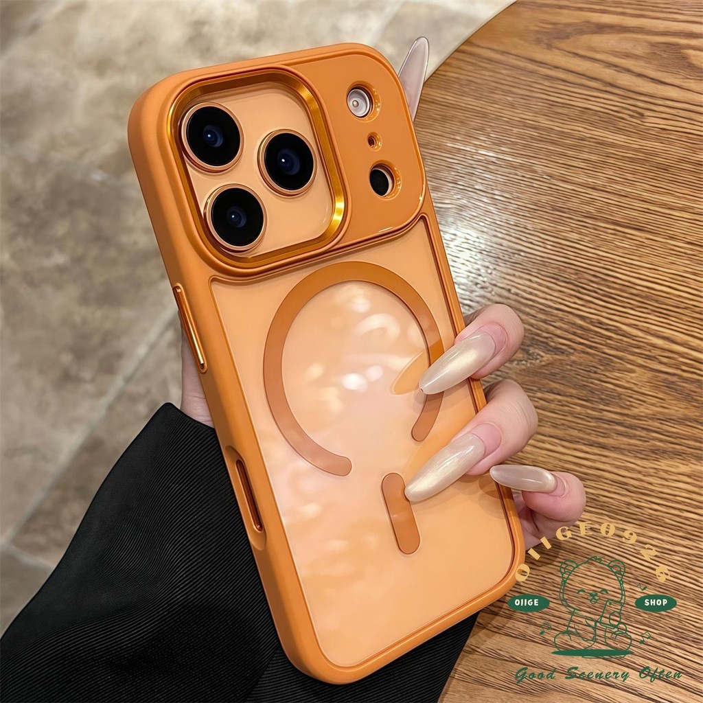 【 Ốp lưng iPhone17 】 Vỏ điện thoại acrylic từ tính da lỏng màu cam iphone17 Pro Max 16 15 cho vỏ iPhone Vỏ mềm silicon TPU chống sốc