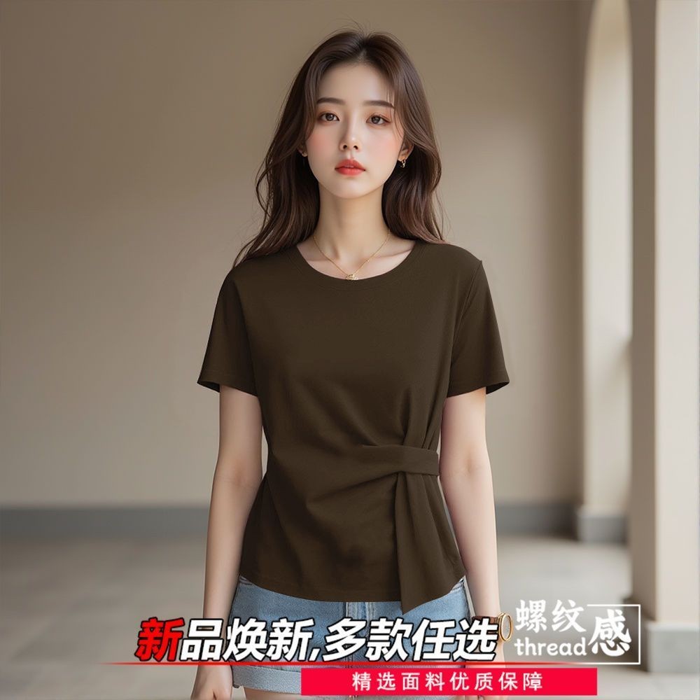 Áo thun ngắn tay cổ tròn nữ, thiết kế rộng rãi phù hợp mùa hè