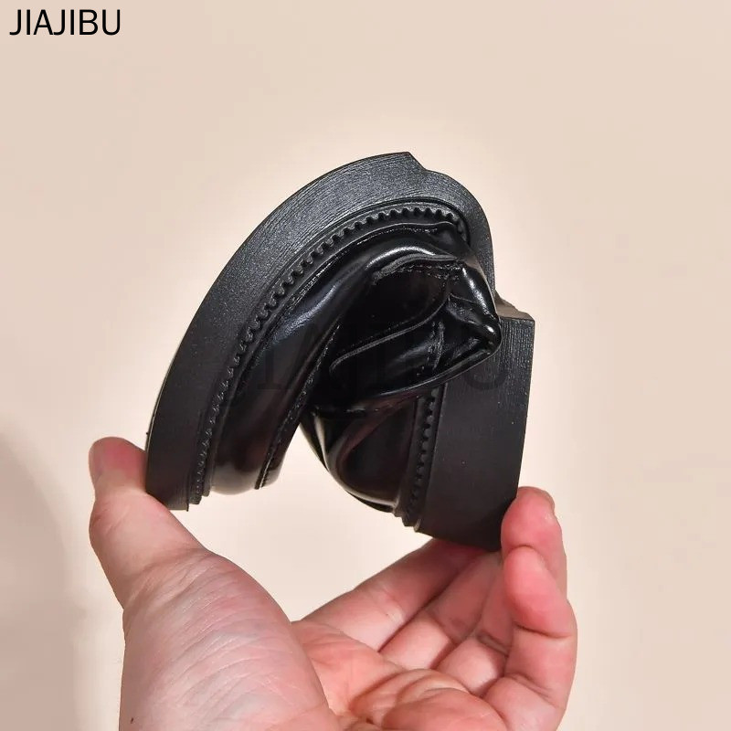 Giày Lười Mũi Tròn Chống Trượt Màu Đen Phong Cách Anh Dễ Thương Cho Bé Gái Đi Học Korean Fashion Kids' Casual Platform Mary Jane Shoes Giày Da Nhỏ Phong Cách Công Chúa Cosplay Đế Mềm Lolita Nhật Bản Giày Bệt