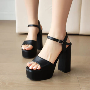 SKMY33-43 Kích Thước Lớn Kích Thước Nhỏ Mùa Hè Phong Cách Mới Miệng Cá Mở Ngón Chân Dày Cao Gót Sandal Dây Lưng Hộp Đêm Khóa Dây Đeo Dép Thời Trang Phù Hợp Với