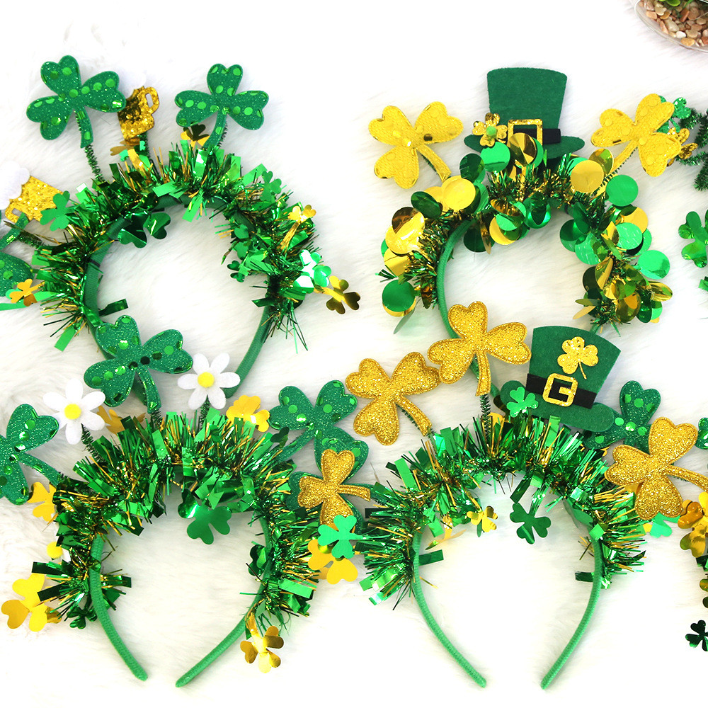 Ｍùa lễ Thánh Patrick - Mũ đầu cỏ ba lá với dây nhiều màu sắc, phù hợp cho Carnaval