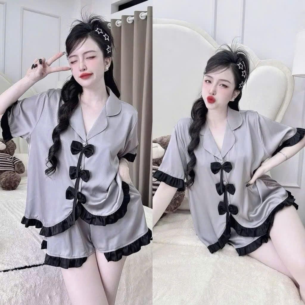 Set Đồ Ngủ Nữ - 3AE - Lụa Latin Tay Ngắn – Dáng Thoải Mái, Chất Liệu Mát Da, Thiết Kế Dễ Thương H41