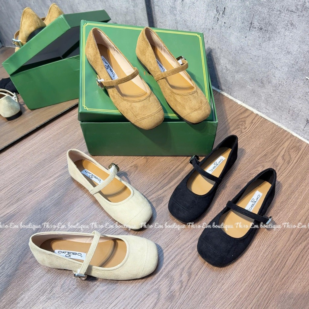 [Thảo Em - BB25] Giày búp bê nữ đế mềm da lộn phối mũi xinh cá tính thời trang [ Sẵn Hàng ]