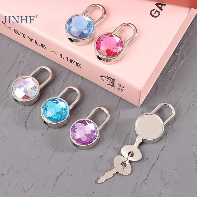 JINHF Bộ 1 ổ khóa mini tròn màu kim cương kèm chìa, dùng cho hành lý, hộp trang sức, vali, nhật ký HOT