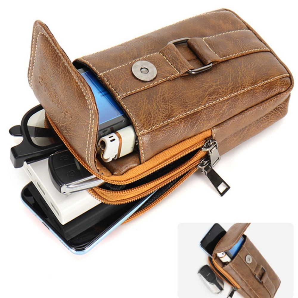 Túi đeo thắt lưng điện thoại di động HOBBYIN, Túi đeo thắt lưng chống nước nhiều lớp, Da PU phong cách cổ điển có móc thắt lưng Túi đeo ngực ngoài trời